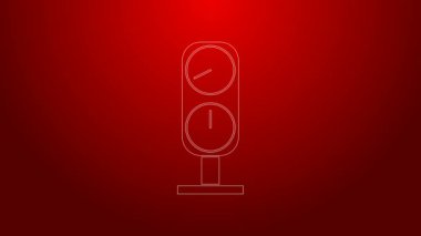 Kırmızı arkaplanda yeşil çizgi ölçeği simgesi izole edildi. Memnuniyet, sıcaklık, manometre, risk, değerlendirme, performans, hız taktik ölçer. 4K Video hareketli grafik canlandırması