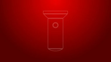 Kırmızı arkaplanda yeşil çizgi el feneri simgesi izole edildi. 4K Video hareketli grafik canlandırması