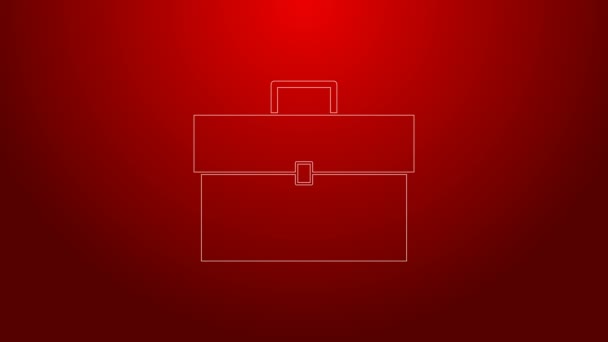 Línea verde Icono del maletín aislado sobre fondo rojo. Firma del caso. Portafolio empresarial. Animación gráfica de vídeo 4K — Vídeo de stock