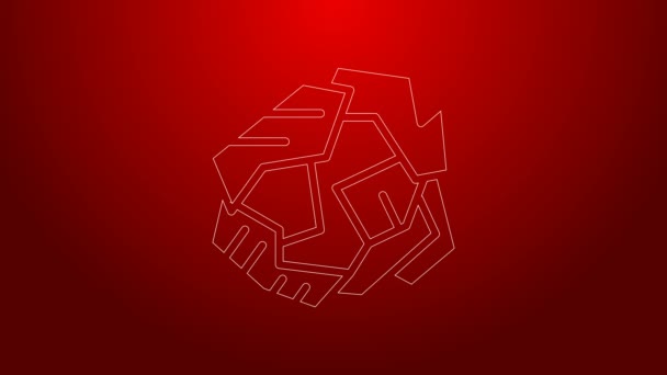 Green line Crumpled paper ball icon isolated on red background. 4K Video motion graphic animation — Stock Video
