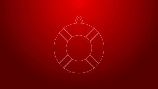 Zielona linia ikona Lifebuoy odizolowana na czerwonym tle. Symbol pasa ratunkowego. 4K Animacja graficzna ruchu wideo — Wideo stockowe