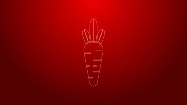 Yeşil çizgi havuç simgesi kırmızı arkaplanda izole edildi. 4K Video hareketli grafik canlandırması
