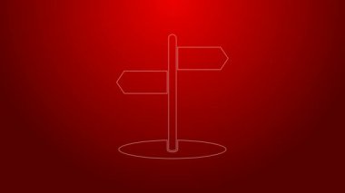 Yeşil Hat Trafik İşareti. Kırmızı arkaplanda işaretleme simgesi izole edildi. İşaretçi sembolü. İzole sokak bilgi levhası. Yön tabelası. 4K Video hareketli grafik canlandırması