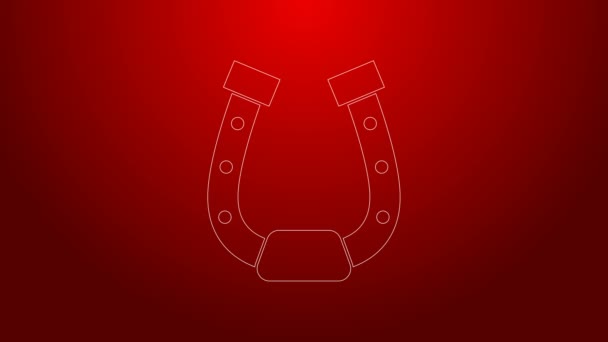 Green line Horseshoe icon isolated on red background. 4K Video motion graphic animation — Stock Video