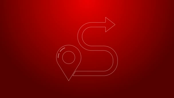 Green line Route location icon isolated on red background. Map pointer sign. Concept of path or road. GPS navigator. 4K Video motion graphic animation — Stock Video