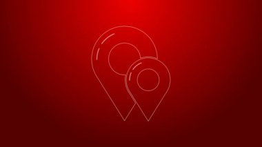 Kırmızı arkaplanda yeşil çizgi haritası simgesi izole edildi. Navigasyon, işaret, konum, harita, GPS, yön, yer, pusula, temas, arama konsepti. 4K Video hareketli grafik canlandırması