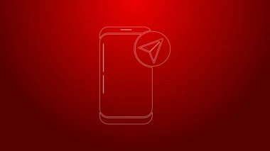 Şehir haritası yön bulma simgesinin yeşil çizgi bilgileri kırmızı arkaplanda izole edildi. Mobil Uygulama Arayüzü tasarımı. Coğrafi konsept. 4K Video hareketli grafik canlandırması