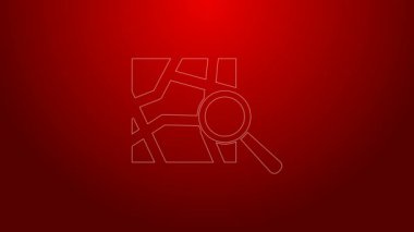 Yeşil çizgi katlanmış harita kırmızı arkaplanda konum belirleyici simgesi izole edildi. 4K Video hareketli grafik canlandırması