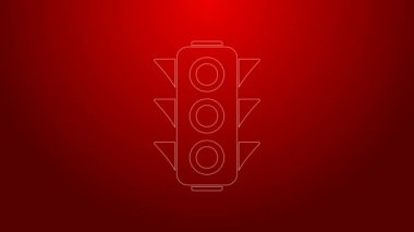 Kırmızı arkaplanda yeşil çizgi trafik ışığı simgesi izole edildi. 4K Video hareketli grafik canlandırması
