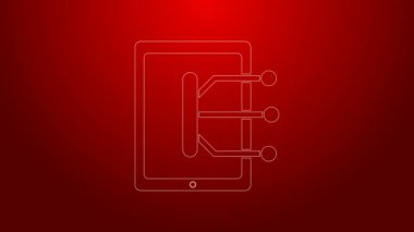 Yeşil çizgi Tablet simgesi kırmızı arkaplanda izole edildi. 4K Video hareketli grafik canlandırması