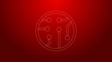 Yeşil çizgi İşlemci simgesi kırmızı arkaplanda izole edildi. İşlemci, merkezi işlem birimi, mikroçip, mikro devre, bilgisayar işlemcisi, çip. 4K Video hareketli grafik canlandırması