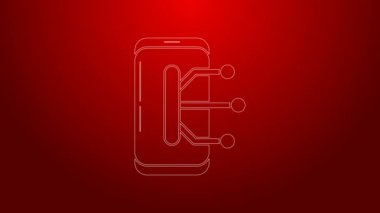 Yeşil hat akıllı telefon, kırmızı arkaplanda izole edilmiş cep telefonu simgesi. 4K Video hareketli grafik canlandırması