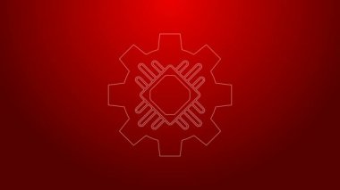 Yeşil çizgi İşlemci simgesi kırmızı arkaplanda izole edildi. İşlemci, merkezi işlem birimi, mikroçip, mikro devre, bilgisayar işlemcisi, çip. 4K Video hareketli grafik canlandırması