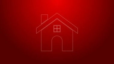 Yeşil çizgi ev simgesi kırmızı arkaplanda izole edildi. Ev sembolü. 4K Video hareketli grafik canlandırması
