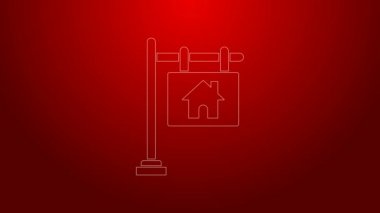 Kırmızı arkaplanda izole edilmiş metin satışı simgesi olan yeşil çizgi asma işareti. Mesaj indirimli tabela. 4K Video hareketli grafik canlandırması