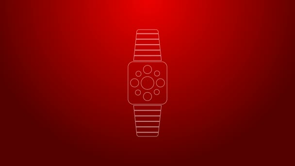 Línea verde Icono Smartwatch aislado sobre fondo rojo. Animación gráfica de vídeo 4K — Vídeos de Stock