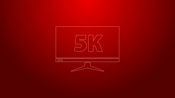 Green line Computer PC monitor display with 5k video technology icon isolated on red background. 4K Video motion graphic animation — Stock Video