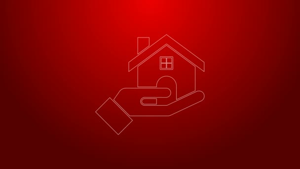 Línea verde Icono del agente inmobiliario aislado sobre fondo rojo. Comprando casa. Animación gráfica de vídeo 4K — Vídeos de Stock