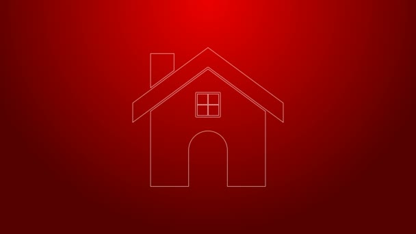 Zielona linia Ikona domu izolowana na czerwonym tle. Symbol domowy. 4K Animacja graficzna ruchu wideo — Wideo stockowe