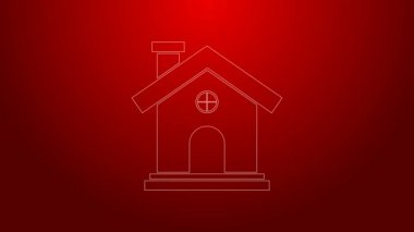 Yeşil çizgi ev simgesi kırmızı arkaplanda izole edildi. Ev sembolü. 4K Video hareketli grafik canlandırması