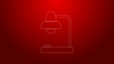 Yeşil çizgi masa lambası simgesi kırmızı arkaplanda izole edildi. Ofis lambası. 4K Video hareketli grafik canlandırması