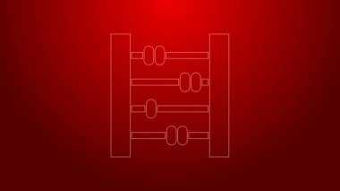 Yeşil çizgi abaküs simgesi kırmızı arkaplanda izole edildi. Geleneksel sayım çerçevesi. Eğitim işareti. Matematik okulu. 4K Video hareketli grafik canlandırması