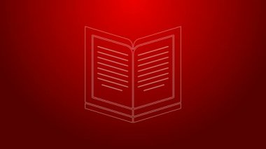Yeşil çizgi Açık kitap simgesi kırmızı arkaplanda izole edildi. 4K Video hareketli grafik canlandırması
