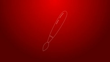 Kırmızı arkaplanda yeşil çizgi fırça simgesi izole edildi. 4K Video hareketli grafik canlandırması