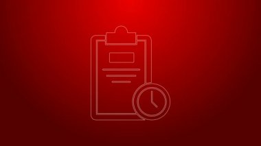 Kırmızı zemin üzerinde saat simgesi olan yeşil çizgi sınav kağıdı. Sınav kağıdı, sınav ya da araştırma konsepti. Sınav ya da sınav. 4K Video hareketli grafik canlandırması