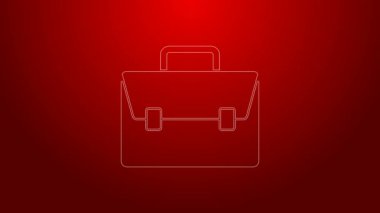 Kırmızı arkaplanda yeşil çizgi evrak çantası simgesi izole edildi. İş ilanı. İş portföyü. 4K Video hareketli grafik canlandırması