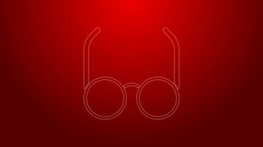 Yeşil çizgi Gözlük simgesi kırmızı arkaplanda izole edildi. Gözlük çerçevesi sembolü. 4K Video hareketli grafik canlandırması