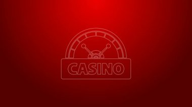 Yeşil çizgi kumarhane tabela simgesi kırmızı arkaplanda izole edildi. 4K Video hareketli grafik canlandırması