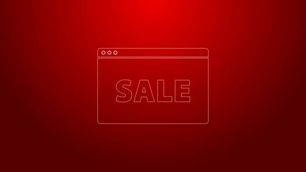 Groene lijn Hangend bord met tekst Online Sale icoon geïsoleerd op rode achtergrond. Signboard met tekst Verkoop. 4K Video motion grafische animatie — Stockvideo