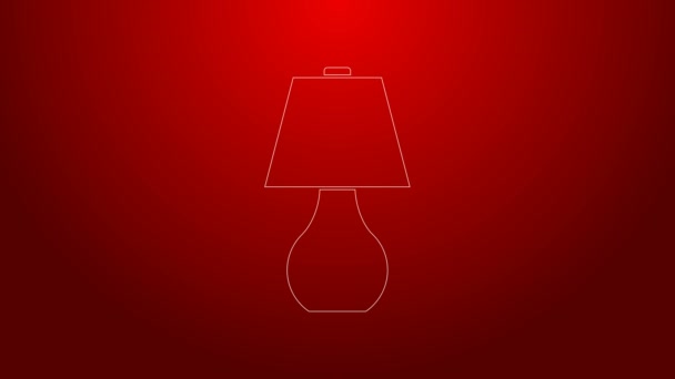 Línea verde Icono de lámpara de mesa aislado sobre fondo rojo. Animación gráfica de vídeo 4K — Vídeos de Stock