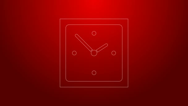 녹색 라인 시계 아이콘은 빨간 배경에 분리되어 있습니다. 시간의 상징. 4K 비디오 모션 그래픽 애니메이션 — 비디오