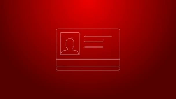 Green line Identification badge icon isolated on red background. It can be used for presentation, identity of the company, advertising. 4K Video motion graphic animation — Stock Video