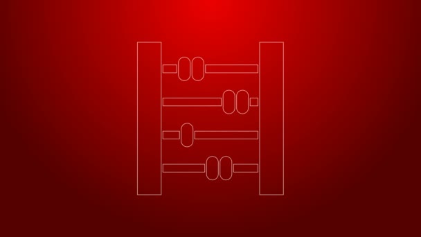 Grüne Linie Abacus-Symbol isoliert auf rotem Hintergrund. Traditioneller Zählrahmen. Bildungszeichen. Mathematikschule. 4K Video Motion Grafik Animation — Stockvideo