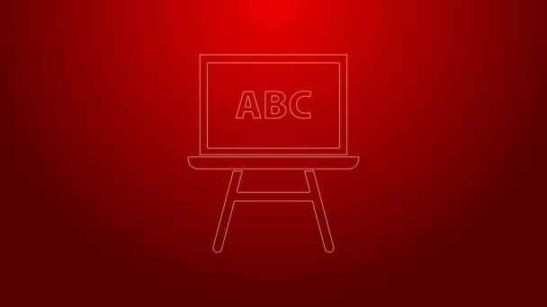 Green line Chalkboard icon isolated on red background. School Blackboard sign. 4K Video motion graphic animation — Stock Video