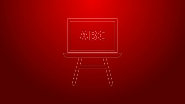 Linha verde ícone Chalkboard isolado no fundo vermelho. Assinatura do quadro-negro. Animação gráfica em movimento de vídeo 4K — Vídeo de Stock