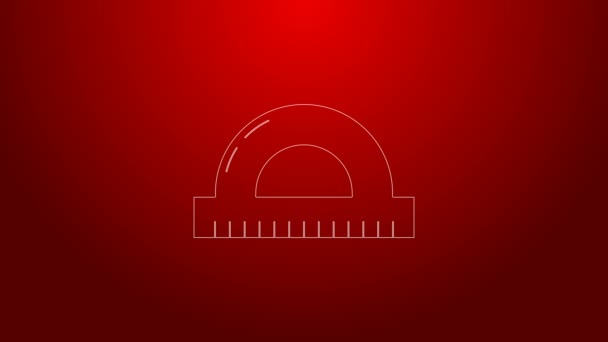 Green line Protractor grid for measuring degrees icon isolated on red background. Tilt angle meter. Measuring tool. Geometric symbol. 4K Video motion graphic animation — Stock Video