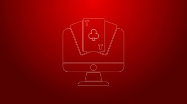 Yeşil çizgi Online poker masası simgesi kırmızı arkaplanda izole edildi. İnternetteki kumarhane. 4K Video hareketli grafik canlandırması