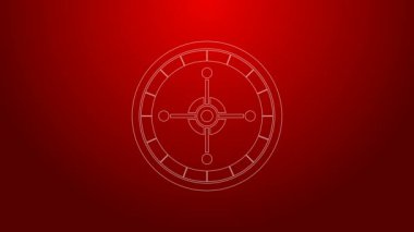 Yeşil çizgi kumarhane rulet ikonu kırmızı arka planda izole edildi. 4K Video hareketli grafik canlandırması