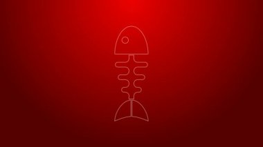 Yeşil çizgi Balık iskeleti simgesi kırmızı arkaplanda izole edildi. Balık kemiği işareti. 4K Video hareketli grafik canlandırması