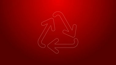 Kırmızı arkaplanda yeşil çizgi geri dönüşüm simgesi izole edildi. Dairesel ok simgesi. Çevre geri dönüşümü yeşile döner. 4K Video hareketli grafik canlandırması