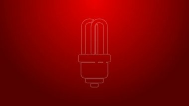 Yeşil çizgi LED ampul simgesi kırmızı arkaplanda izole edildi. Ekonomik LED ışıklı ampul. Enerji lambasını sakla. 4K Video hareketli grafik canlandırması