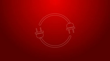 Yeşil hat elektrik prizi simgesi kırmızı arkaplanda izole edildi. Bağlantı kavramı ve elektriğin kesilmesi. 4K Video hareketli grafik canlandırması