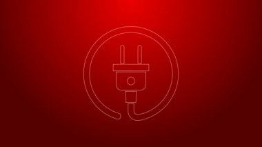 Yeşil hat elektrik prizi simgesi kırmızı arkaplanda izole edildi. Bağlantı kavramı ve elektriğin kesilmesi. 4K Video hareketli grafik canlandırması