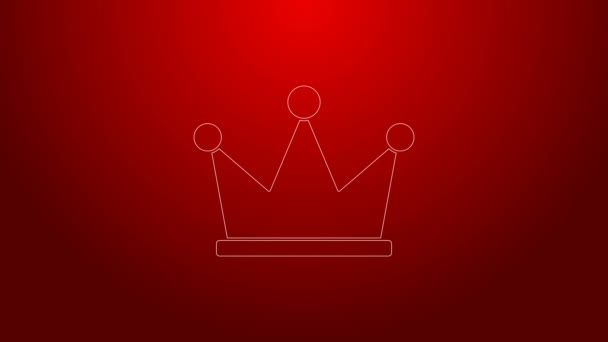 Grön linje Crown ikon isolerad på röd bakgrund. 4K Video motion grafisk animation — Stockvideo