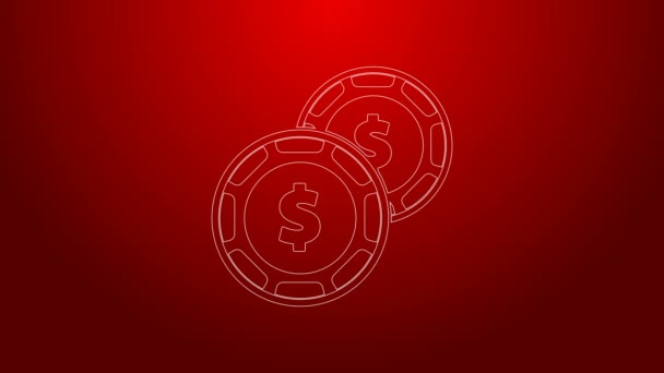 Green line Casino chip with dollar symbol icon isolated on red background. Casino gambling. 4K Video motion graphic animation — Stock Video