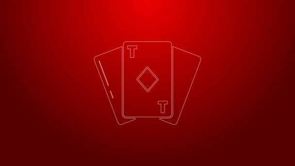 Linha verde Playing card com diamantes símbolo ícone isolado no fundo vermelho. Jogo de casino. Animação gráfica em movimento de vídeo 4K — Vídeo de Stock